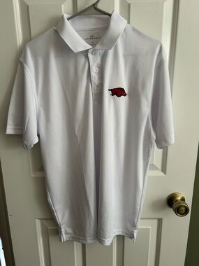 Vansport White Polo with Red Razorback Embroidery